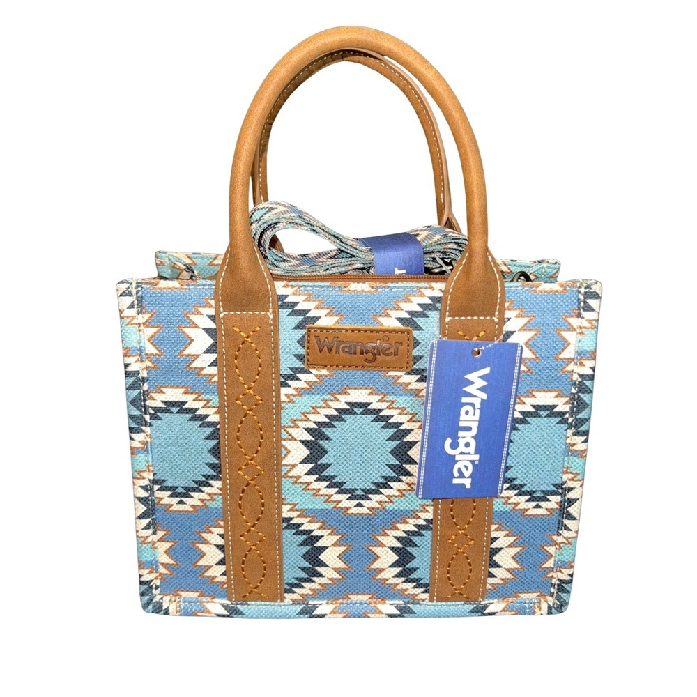 Wrangler Blue and Brown Tote Bags with Geometric Design​ - Picture 2 of 6